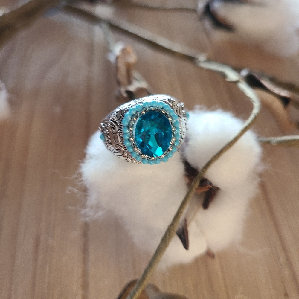 Gorgeous Bohemian Turquoise beaded ring in Silver Plating - Picture 6 of 7